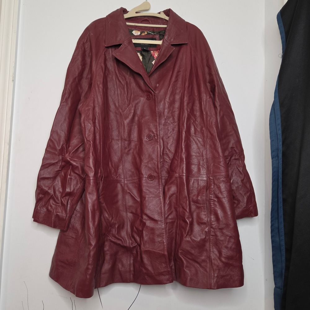 Centigrade Burgundy Genuine Leather Car Coat Jacket Floral Lining Womens 1X